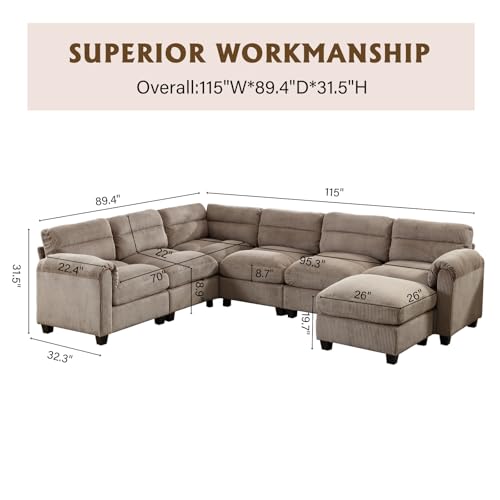 Grey Corduroy L Shaped 6 Seater Sectional Sofa Set Q89745