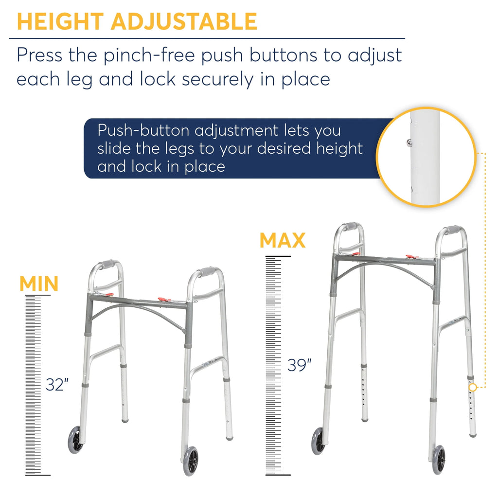 Two Button Folding Walker with 5 Wheels F91710
