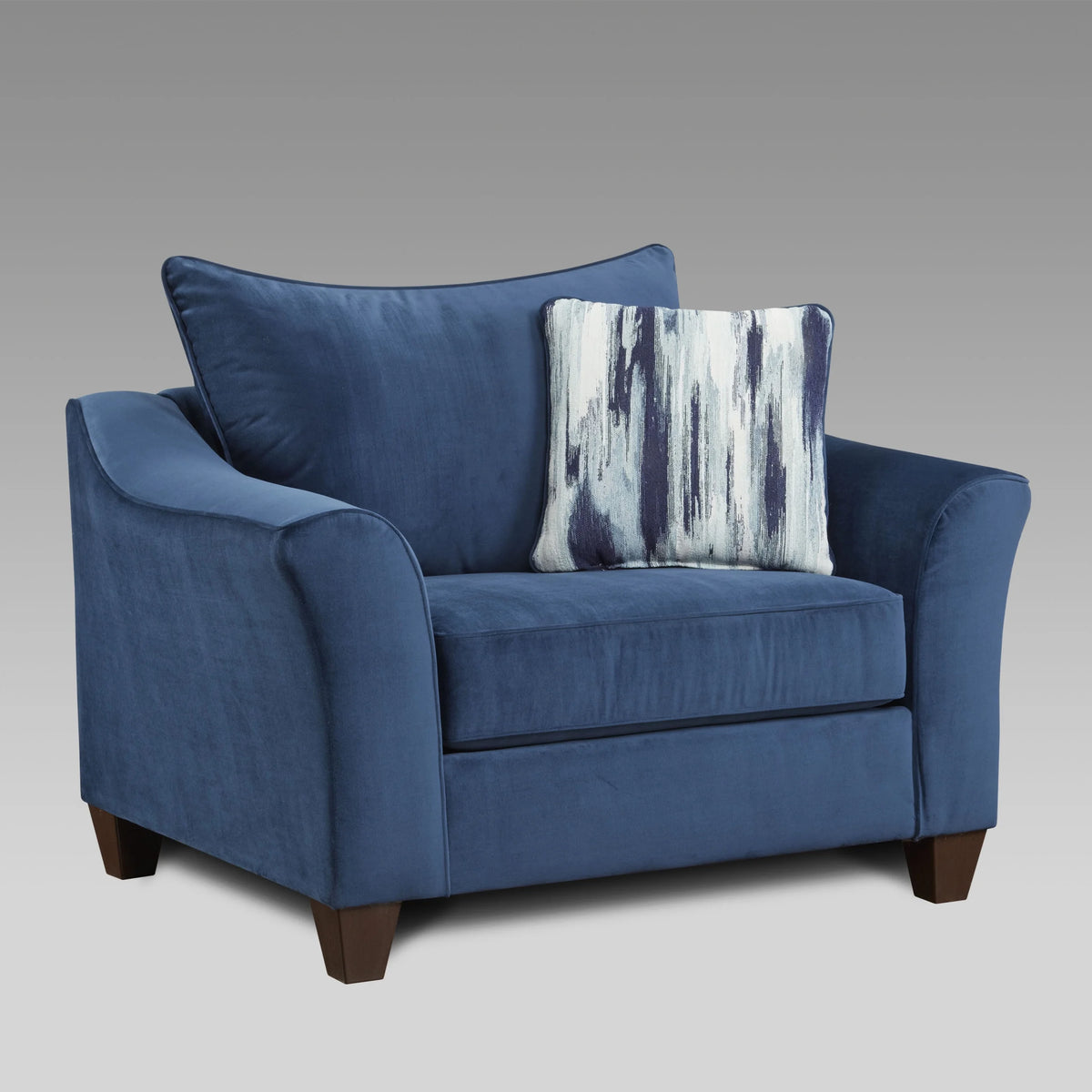 Navy Blue Fabric Pillowback Armchair with Ottoman Set Z5723