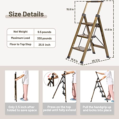 5 Step Aluminum Folding Ladder with Anti-Slip Wide Pedal T5413