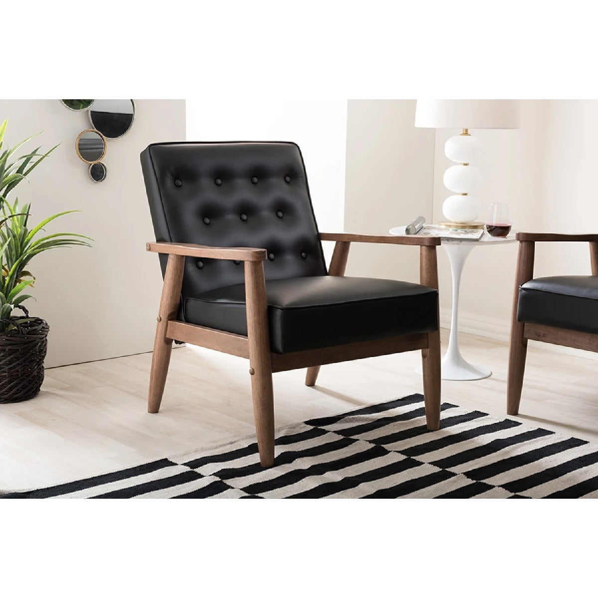 Black Faux Leather Upholstered Wooden Lounge Chair M176971