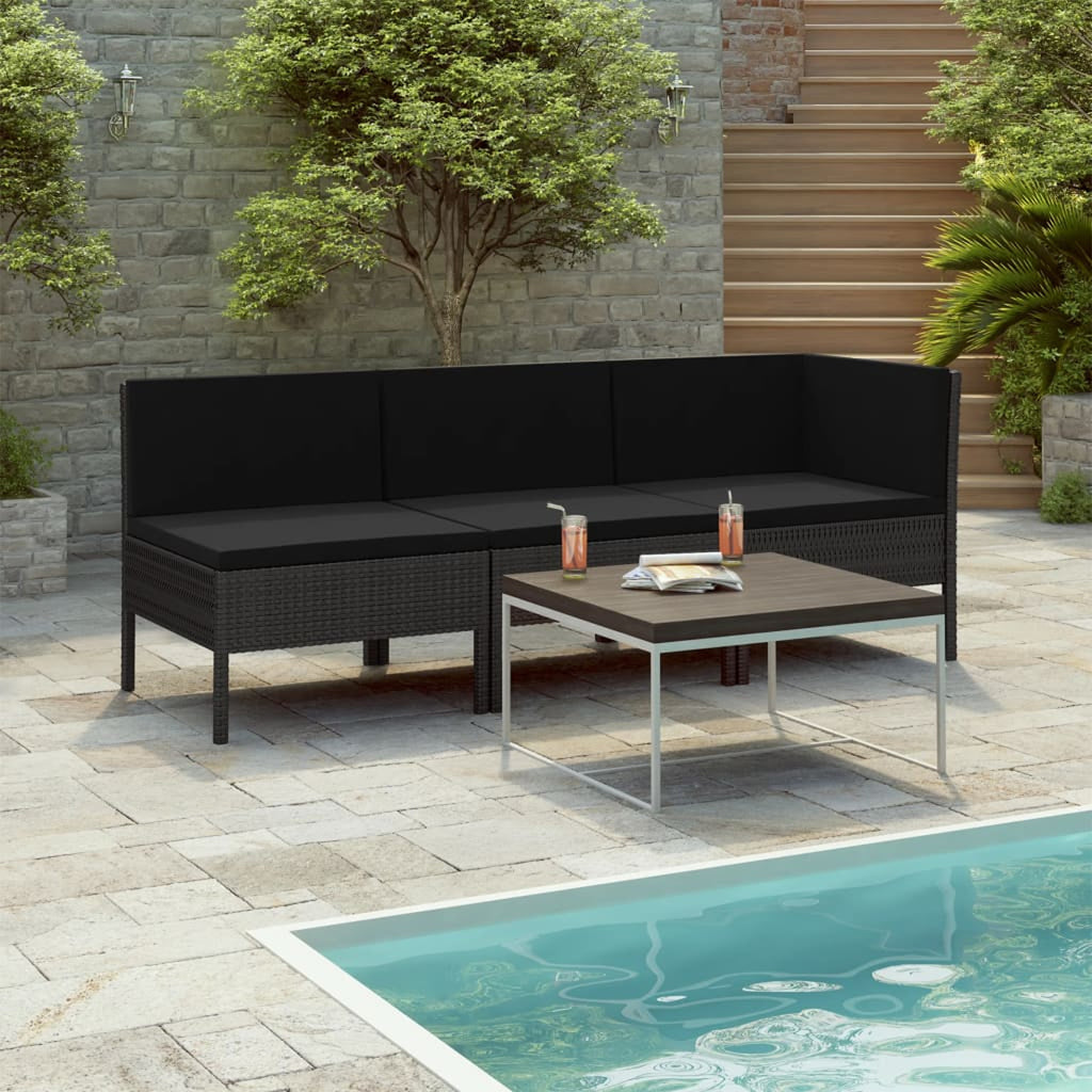 3 Piece Poly Rattan Outdoor Sectional Sofa Set with Cushions Steel Frame D6860