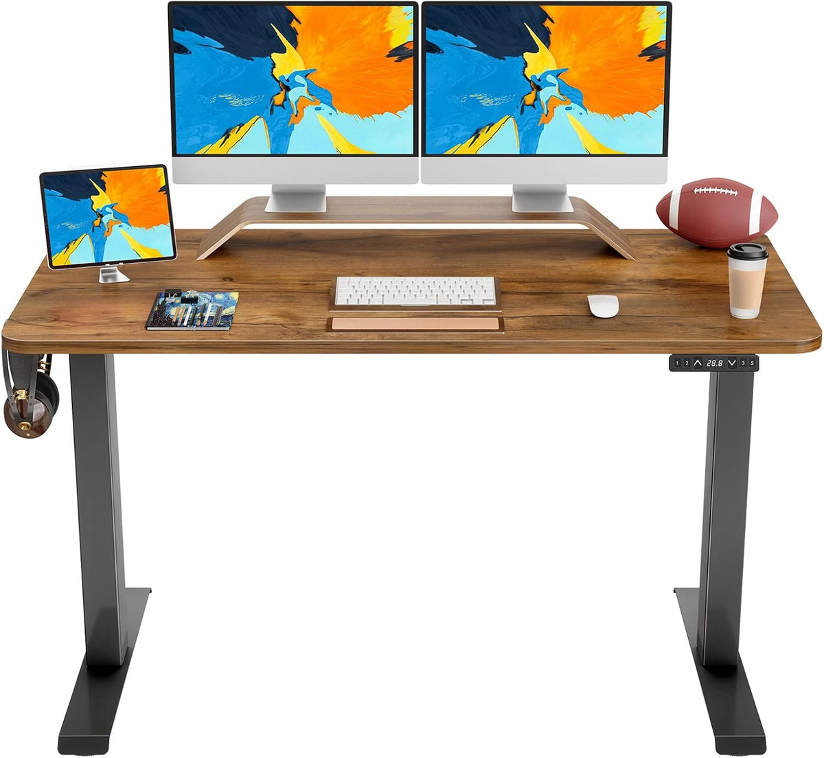 Black Steel Frame Standing Desk with Rustic Brown Wood Tabletop D20515