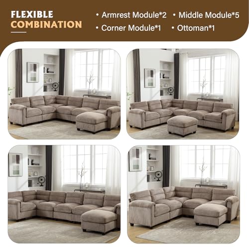 Grey Corduroy L Shaped 6 Seater Sectional Sofa Set Q89745