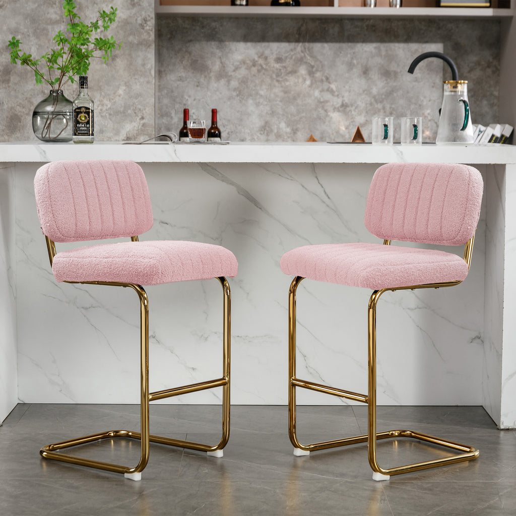 Pink Boucle Fabric Counter Height Bar Stools Set of 2 H333