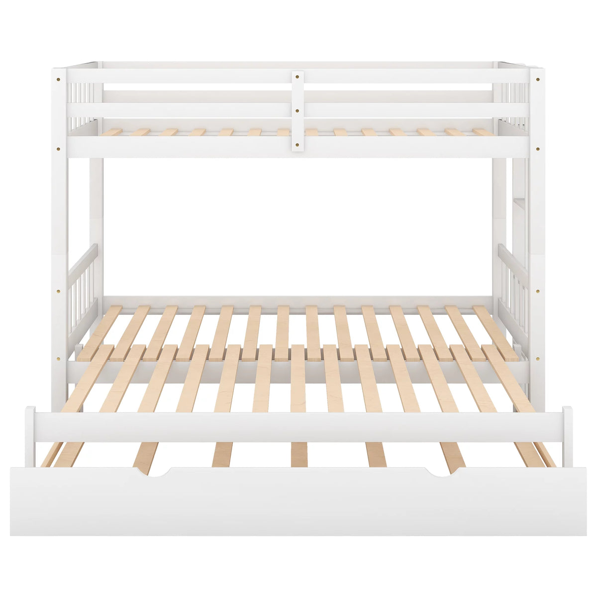 White Solid Wood Twin Over Twin Extendable Bunk Beds with Trundle L587
