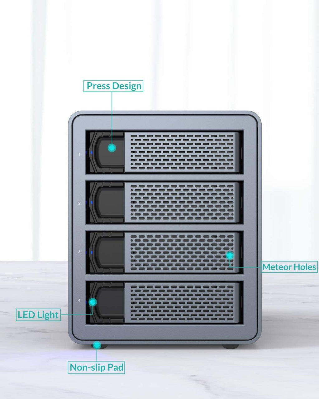 4 Bay Hard Drive Enclosure Aluminum Alloy USB3.0 to SATA3.0 External HDD SSD Storage Enclosure X7312
