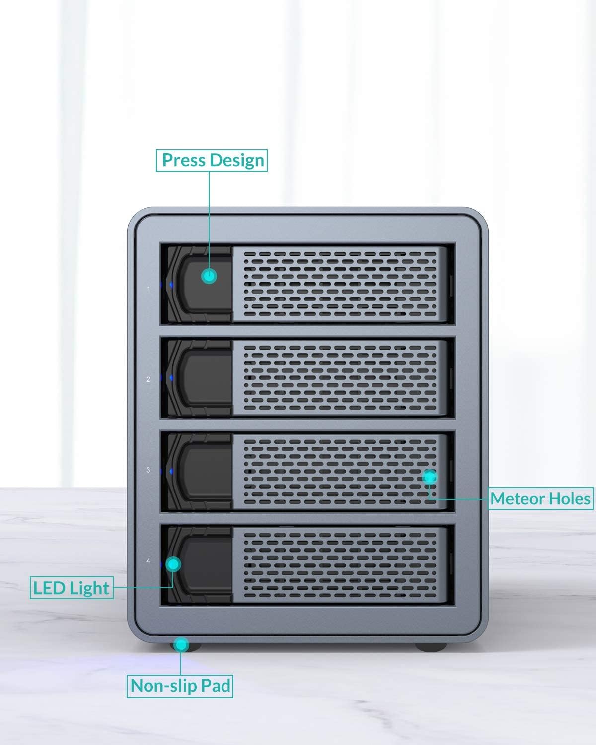 4 Bay Hard Drive Enclosure Aluminum Alloy USB3.0 to SATA3.0 External HDD SSD Storage Enclosure X7312