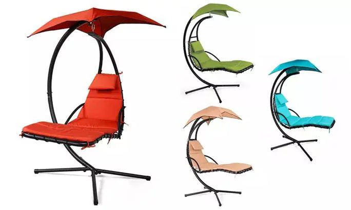Green Hanging Curved Chaise Lounge Hammock Chair Swing with Cushion M86877