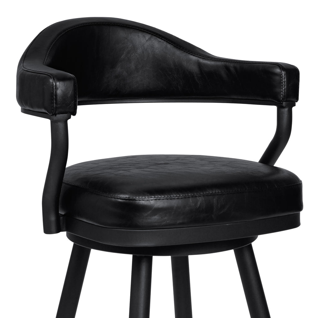 Vintage Black Faux Leather Swivel Barstool Armchair H24684