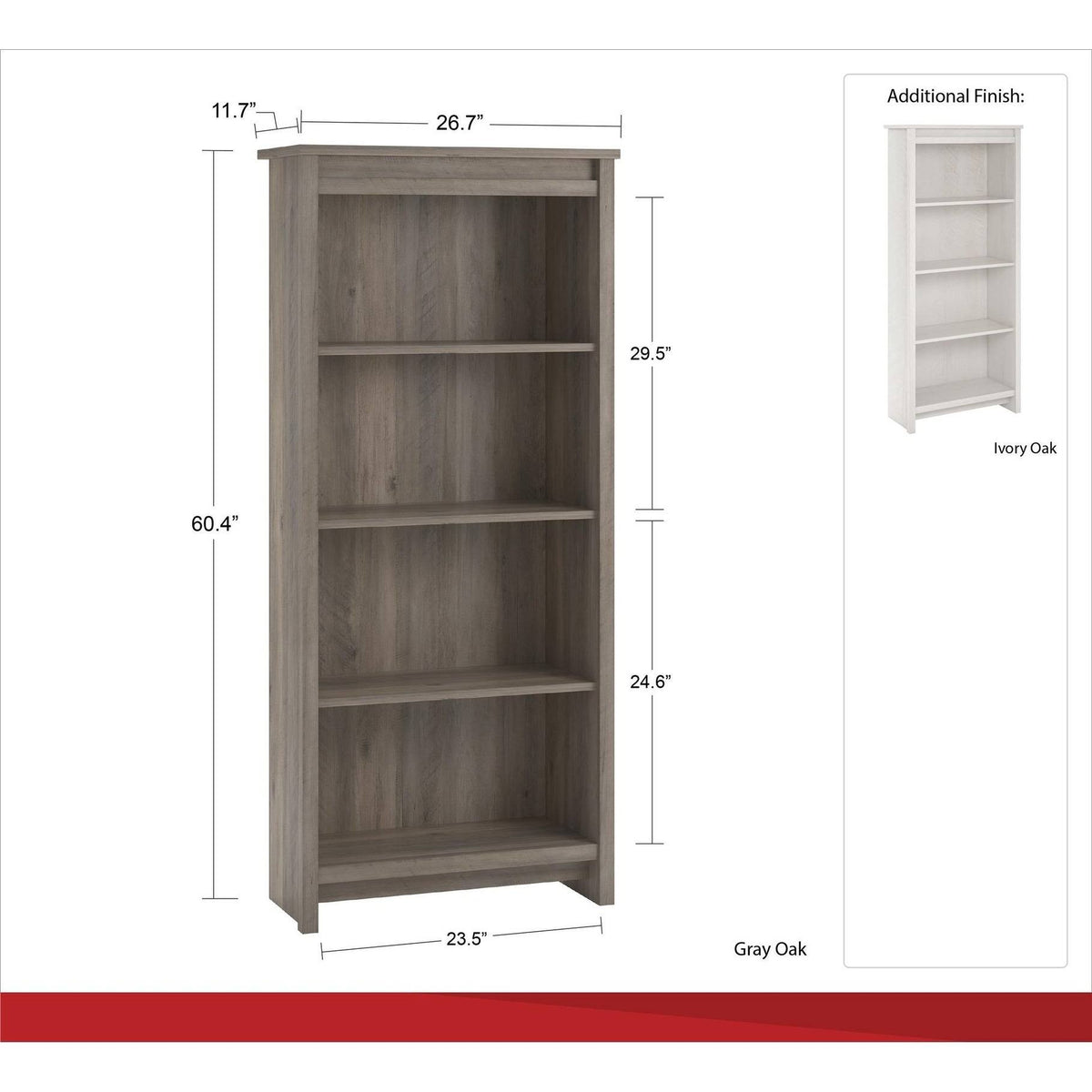 Ivory Oak 4 Shelf Bookcase X280