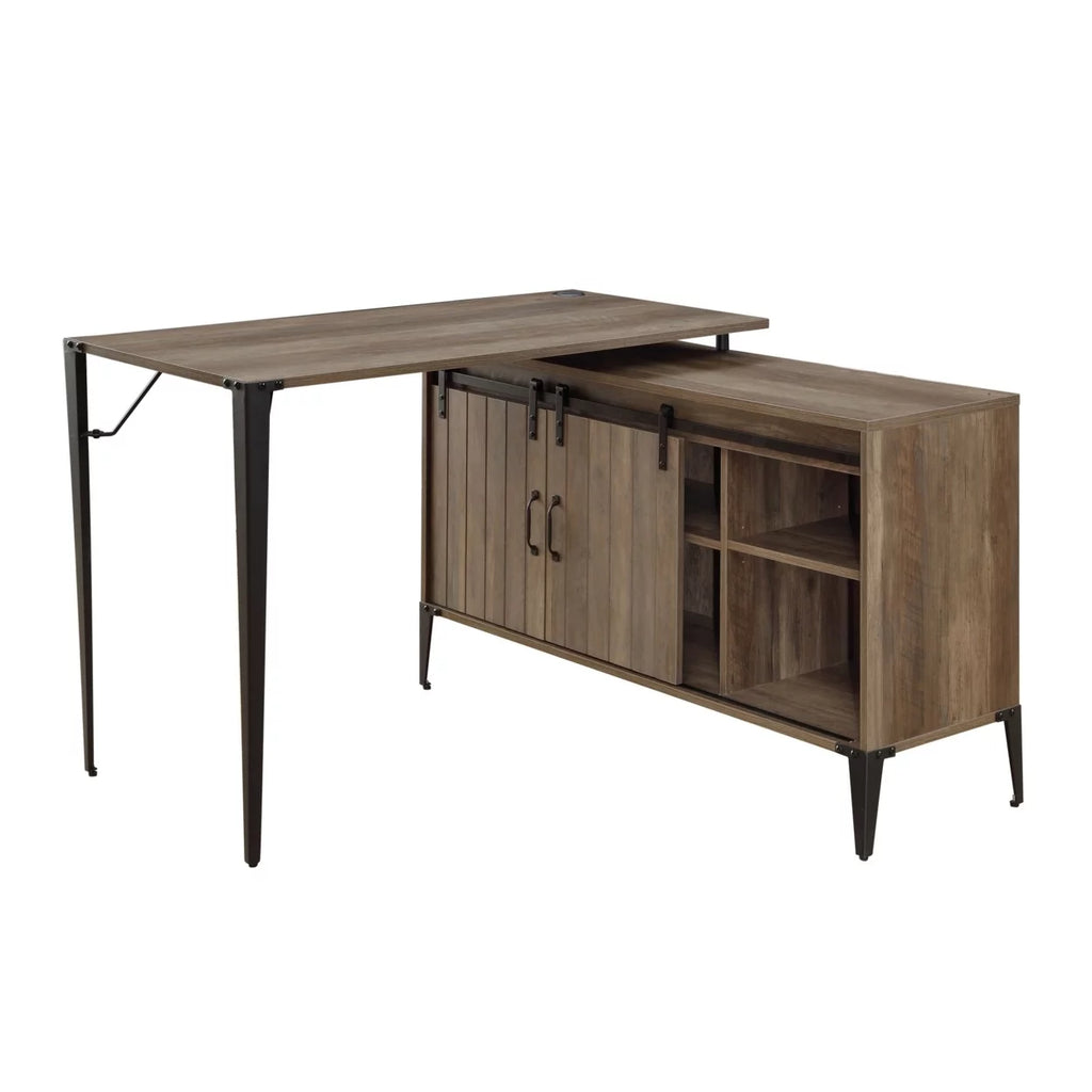 L Shaped Writing Desk with Sliding Barn Door G8933