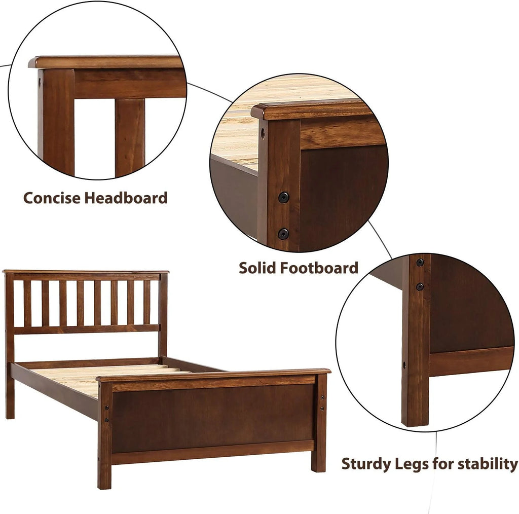 Wood Platform Bed Frame with Headboard and Footboard D564280