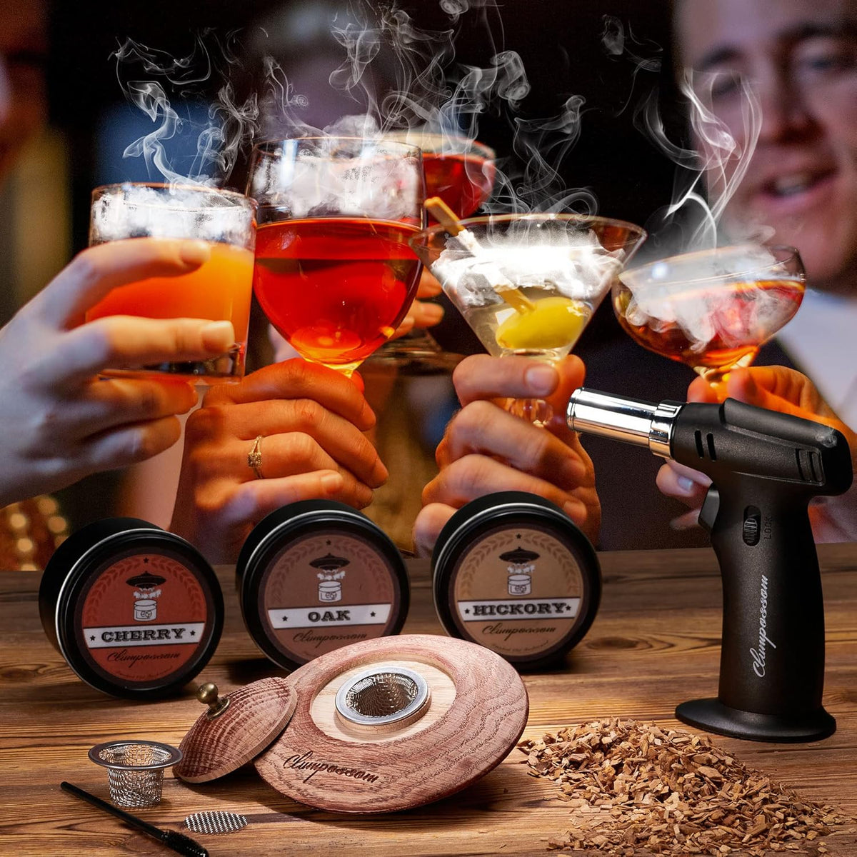 Whiskey Smoker Cocktail Smoker Kit with Torch, Three Kinds of Wood Chips O99321