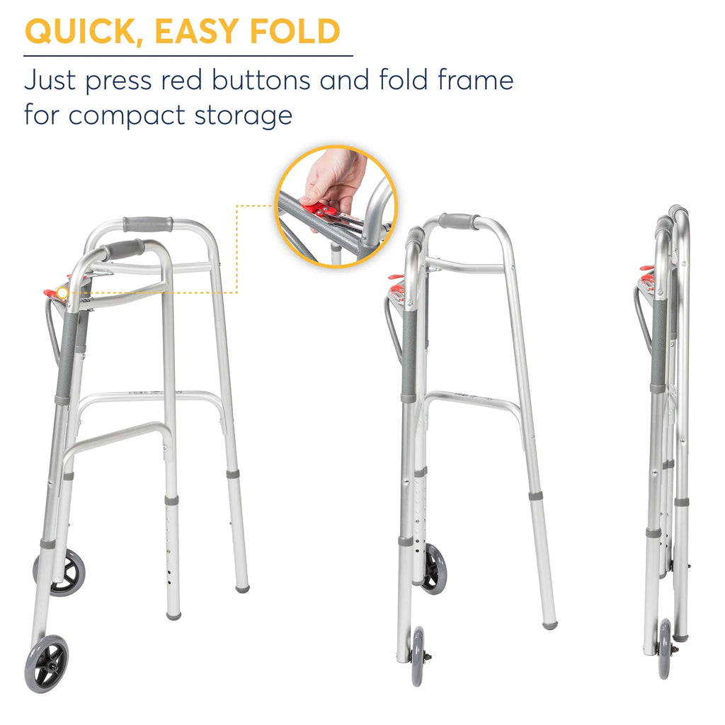 Two Button Folding Walker with 5 Wheels F91710