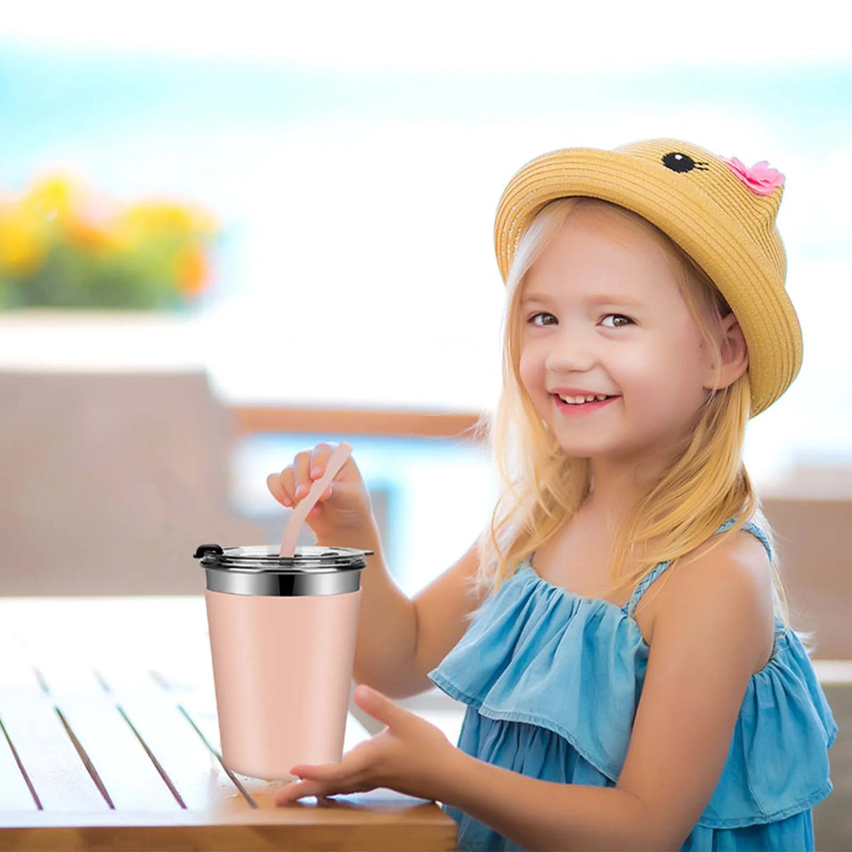 12oz 6Pcs Toddler Cups with Straws, Lids and Silicone Sleeves U4138