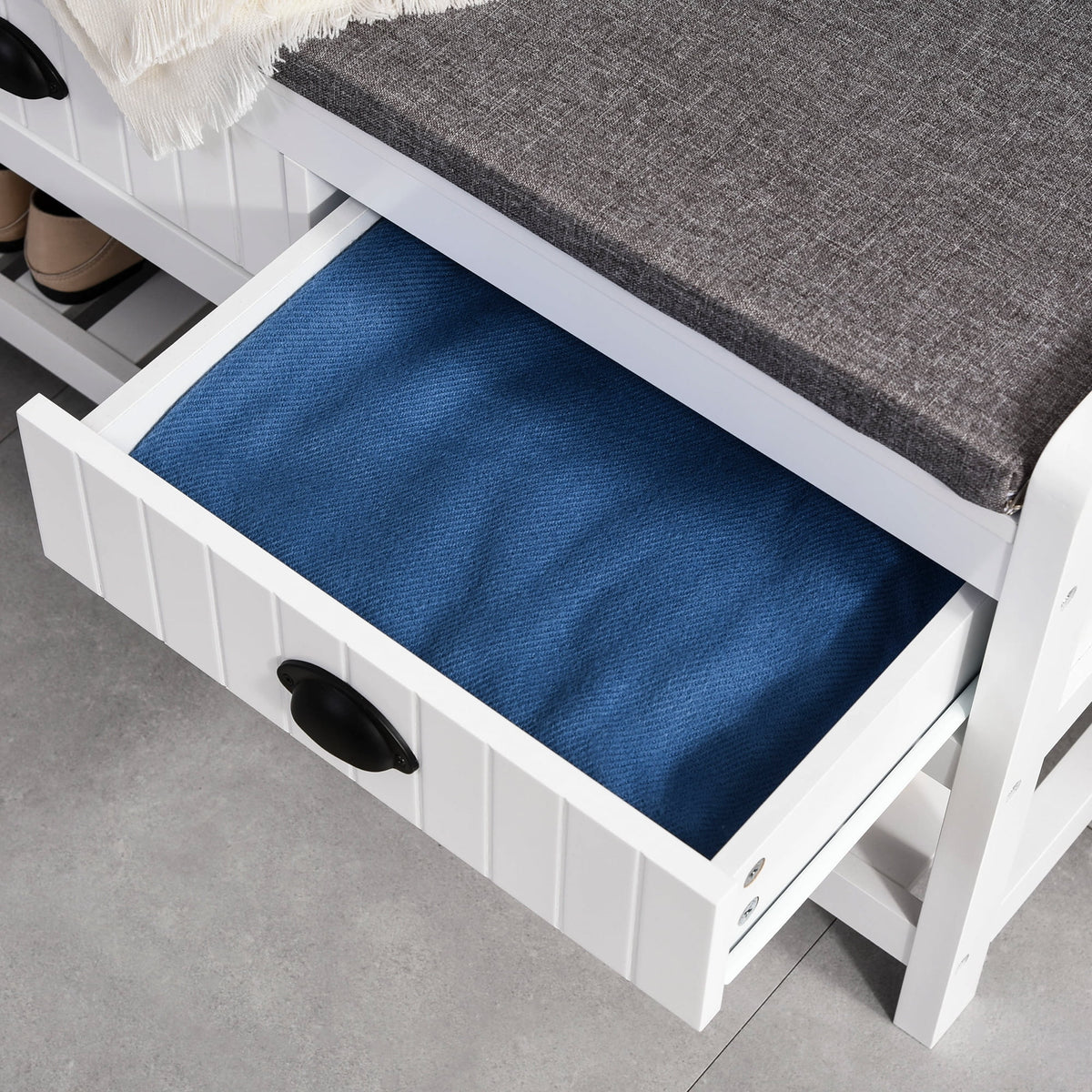 White Coat Rack and Bench with 4 Hooks, 2 Drawers A19537