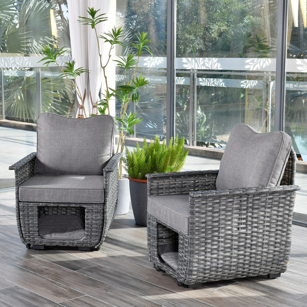 2-piece Dark Grey Wicker Patio Chair Set W884639
