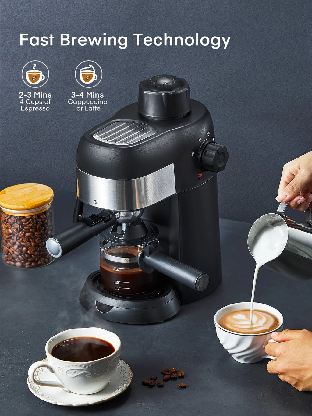 Black 3.5 Bar 4 Cup Steam Espresso Machine with Milk Frother X85730