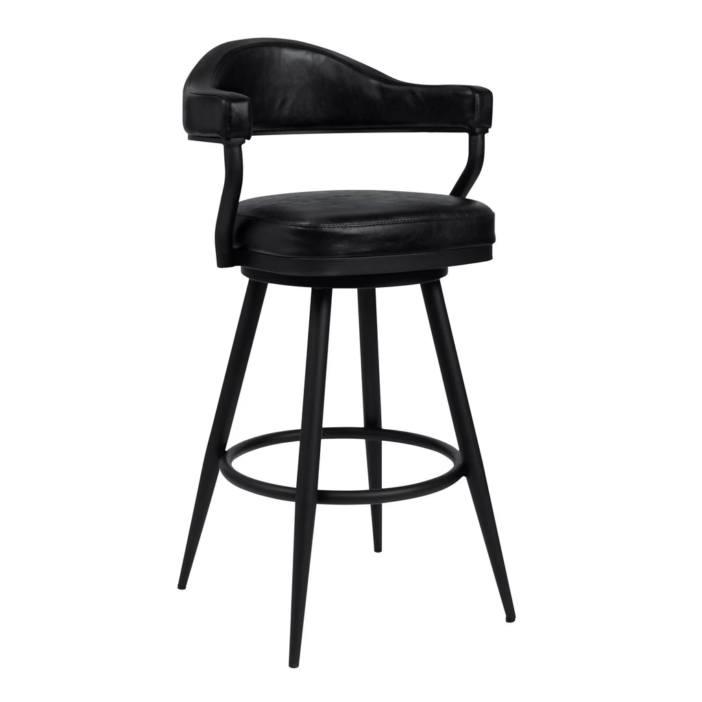 Vintage Black Faux Leather Swivel Barstool Armchair H24684