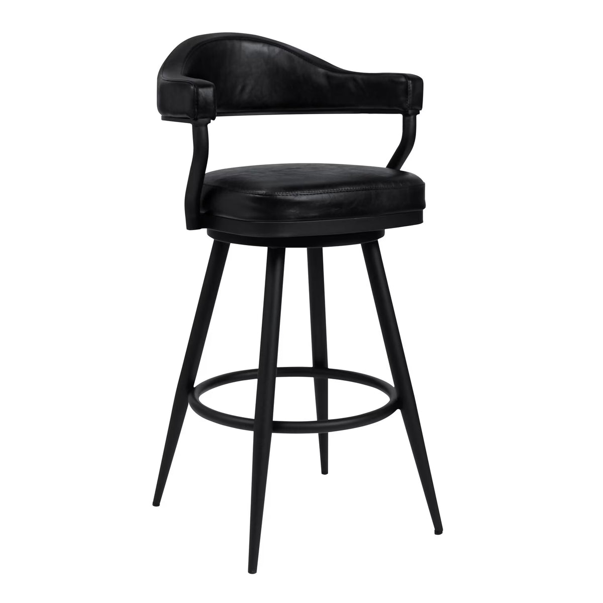 Vintage Black Faux Leather Swivel Barstool Armchair H24684