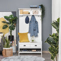 White Coat Rack and Bench with 4 Hooks, 2 Drawers A19537