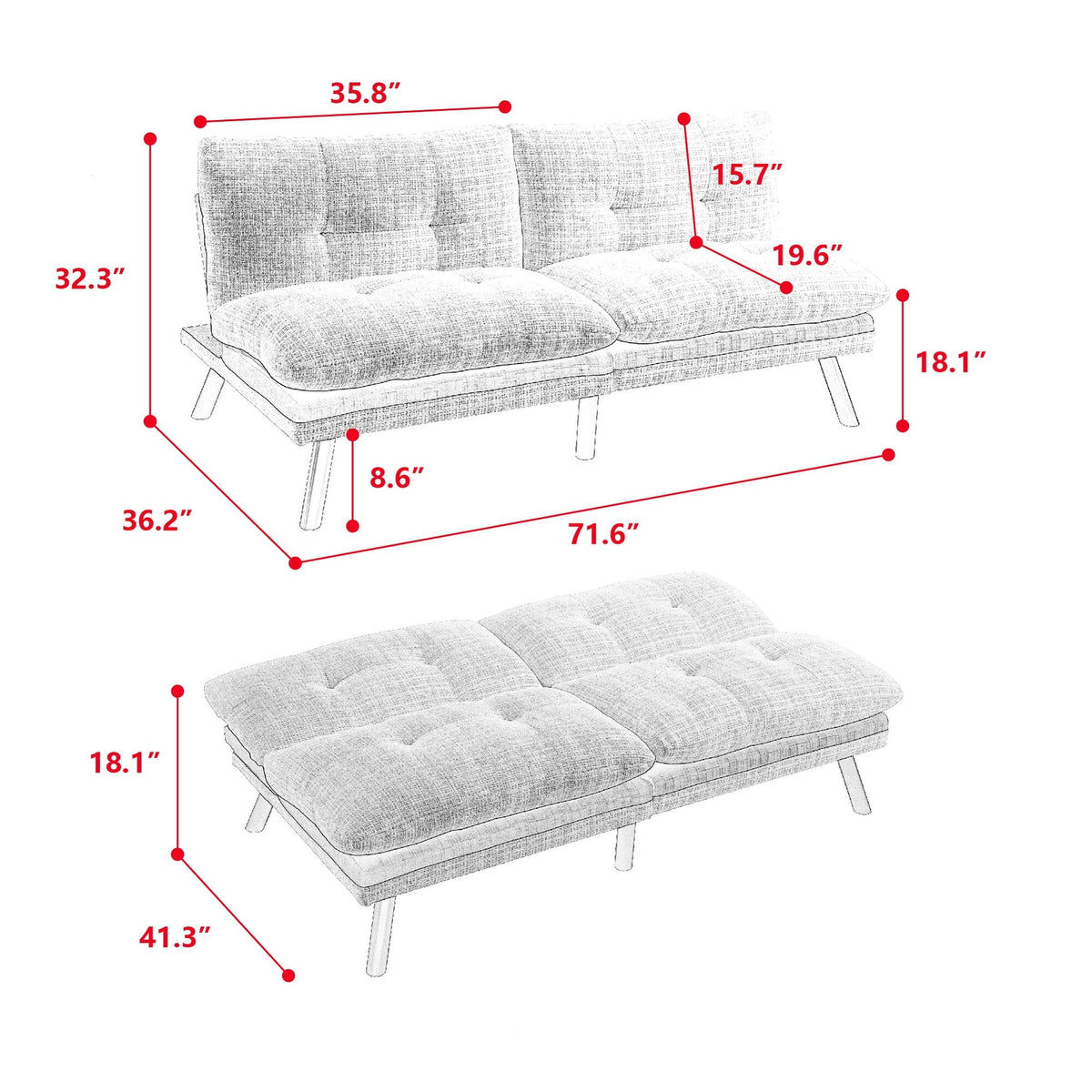 Grey Convertible Sleeper Loveseat U90480