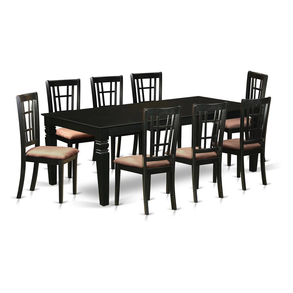 9 Pc Black Dining Room Set with Dining Table and 8 Linen Dining Chairs Z21123