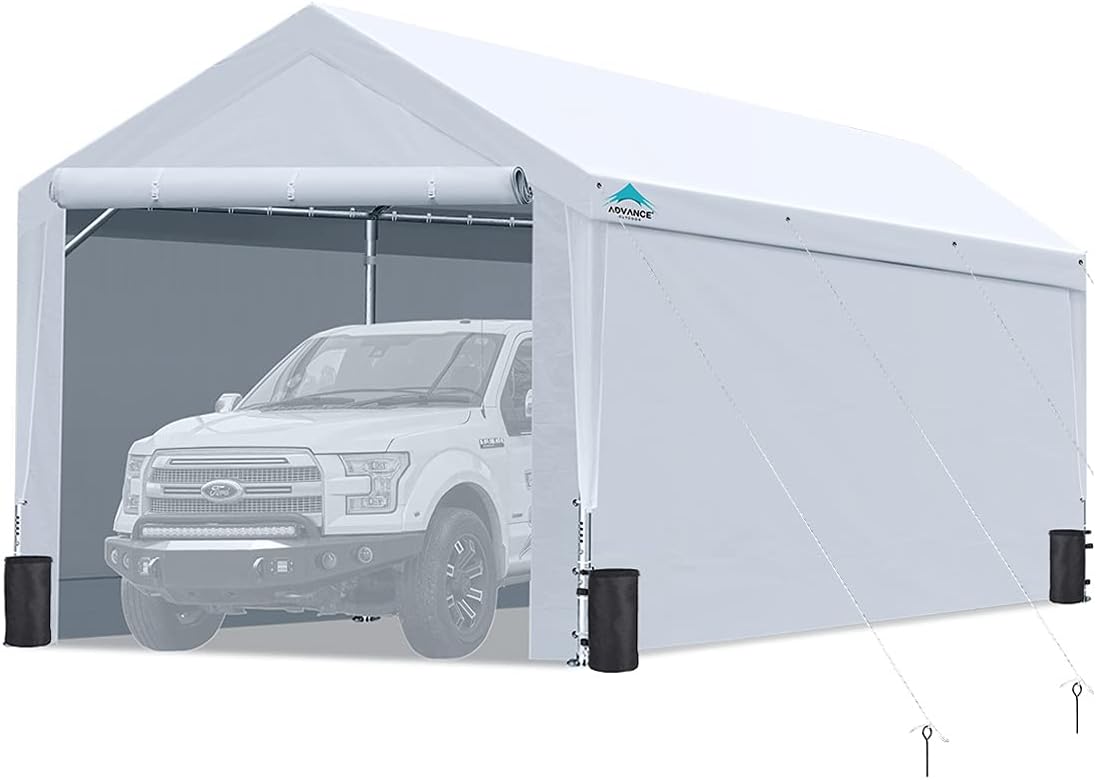 12x20 ft Heavy Duty Carport with Sidewalls and Doors D474088