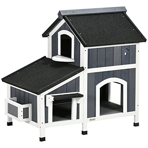 Gray Outdoor Cat House with Weather-Resistant Roof Z116368