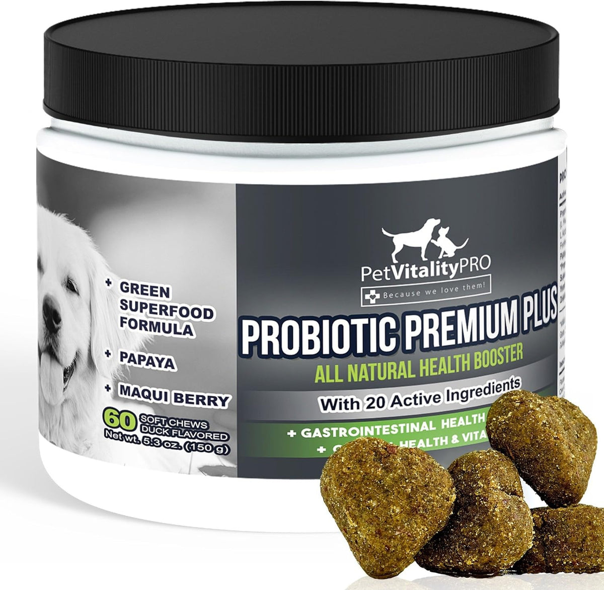 Probiotics for Dogs with Natural Digestive Enzymes, 4 Bill CFUs/2 Soft Chews, 60 Count J97259