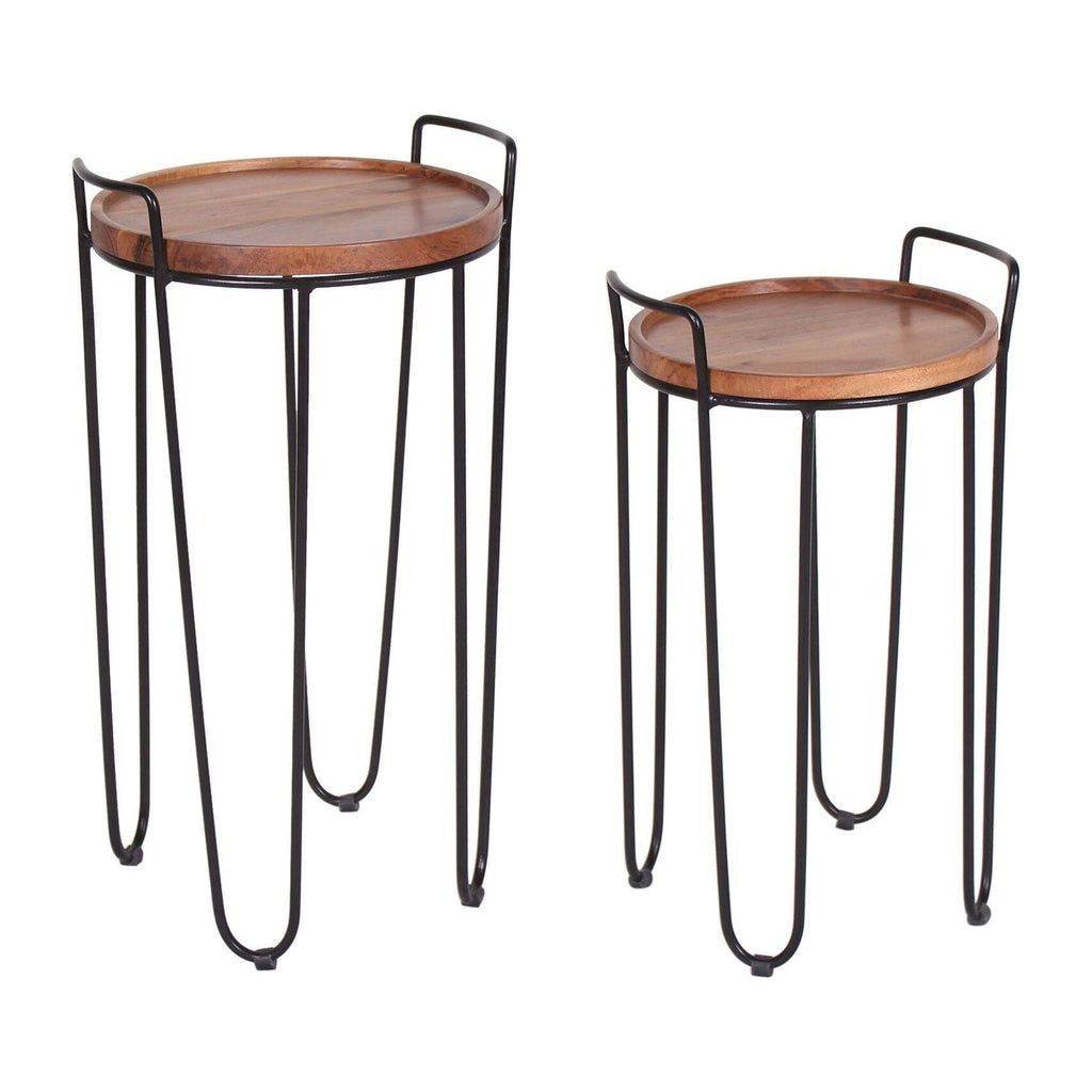 Iron & Acacia Nesting Tray Tables with Handles Set of 2 F463