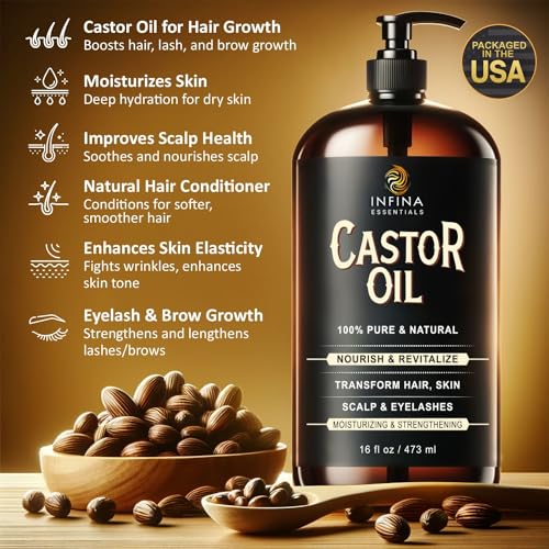 16 fl oz Cold Pressed Castor Oil in Glass Bottle C523
