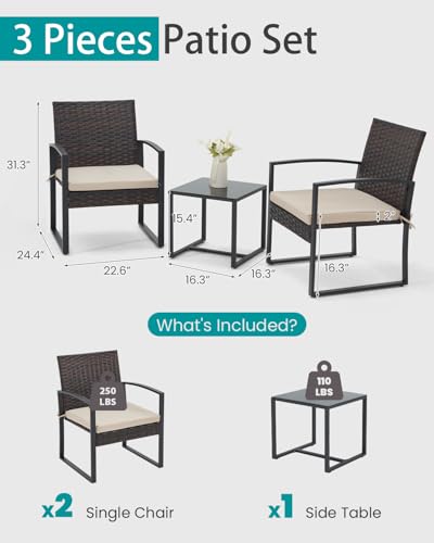 3 Pieces Rattan Patio Furniture Set with Coffee Table R2497