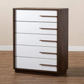 Modern Two-Tone White And Walnut 5-Drawer Wood Chest R813901