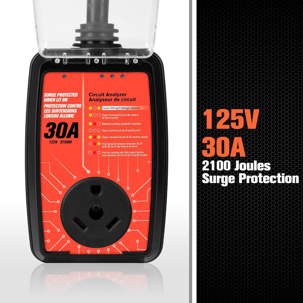RV Surge Protector 30 Amp Circuit Analyzer with Waterproof Cover, Pack of 2 E3609