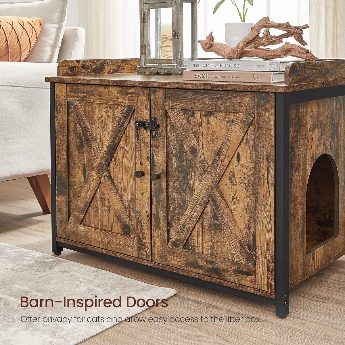 Rustic Brown and Black Cat Litter Box Enclosure R700