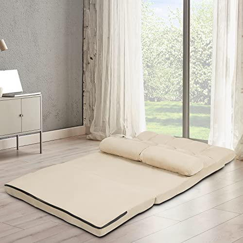 Blue Floor Sofa with 2 Pillows, Foldable 6-Position Adjustable Metal Frame Suede Fabric W423339