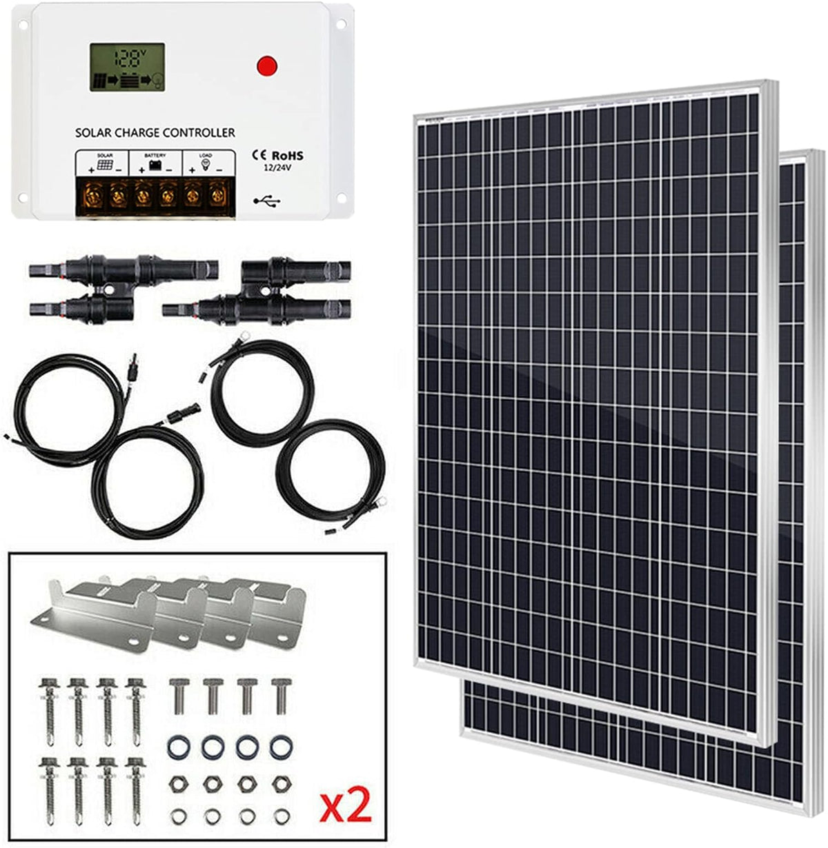 200W Monocrystalline Solar Panel Kit with 30A PWM Charge Controller K735