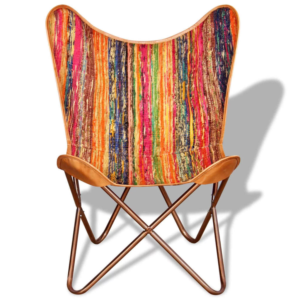 Vintage Butterfly Chair Chindi Fabric Iron Frame Multicolour P9267