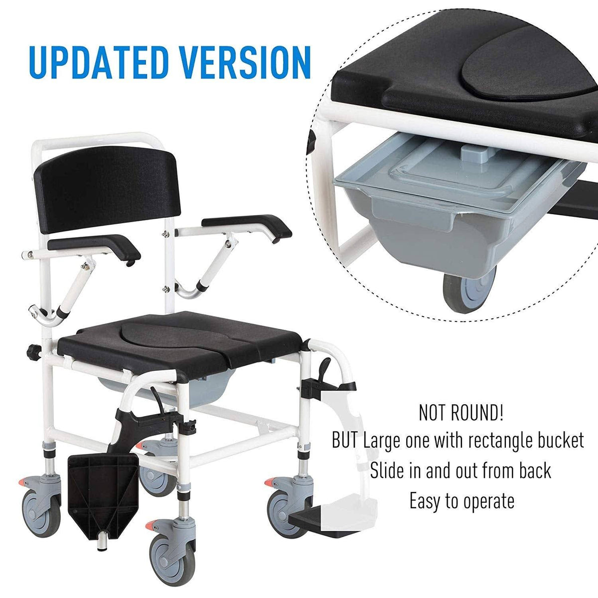 Black Commode Wheelchair with 4 Castor Wheels S306
