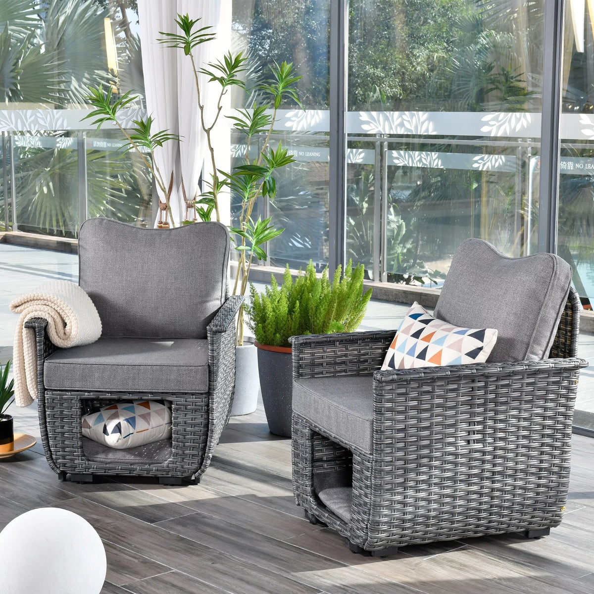 2-piece Dark Grey Wicker Patio Chair Set W884639