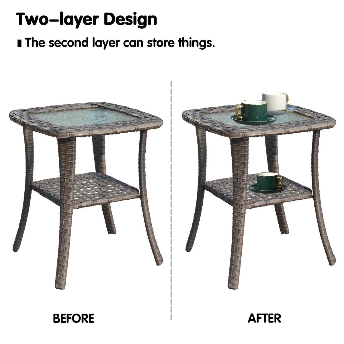 Outdoor Wicker Coffee Table with Glass Top N8988