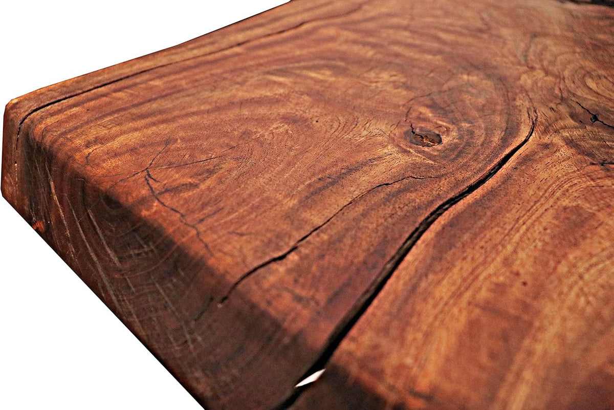 Natural Wood Edge Teak Coffee Table with Clear Lacquer Finish and Metal Hairpin Legs L557186