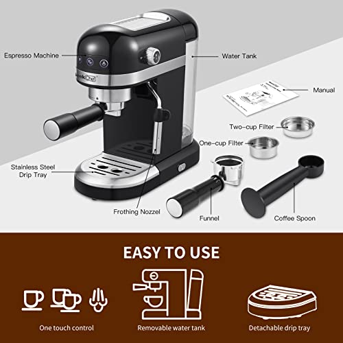Black 20 Bar Espresso Machine with 1.4 L Water Tank D2736