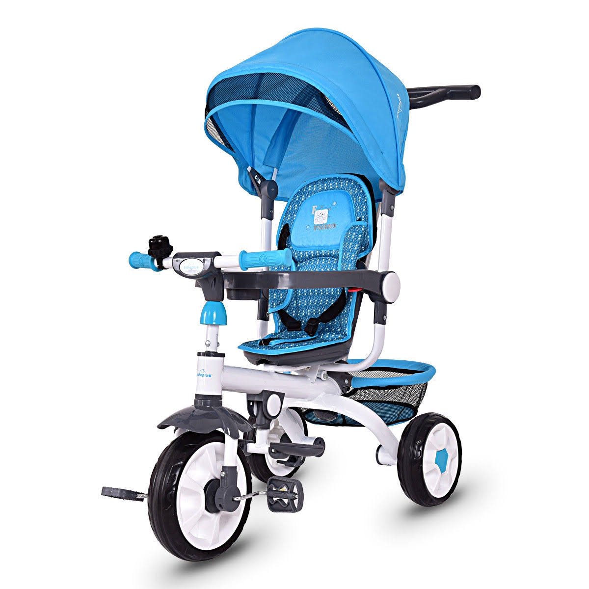 4-in-1 Detachable Baby Stroller Tricycle with Round Canopy Blue X4701