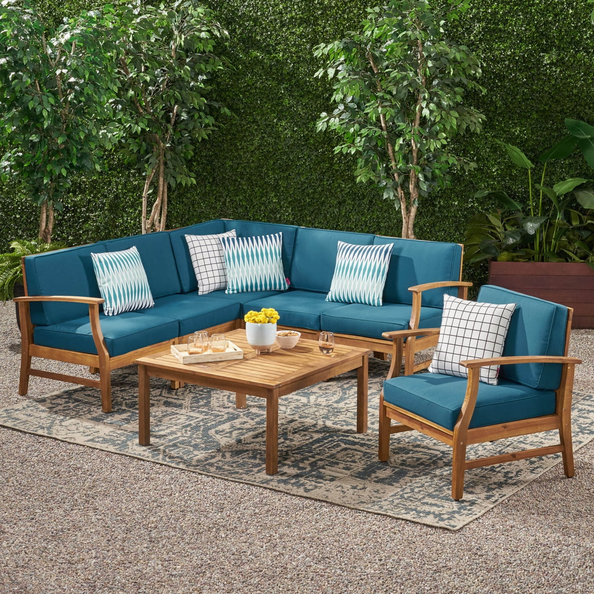7 Piece Teak Finished Acacia Wood Sofa Set K39576