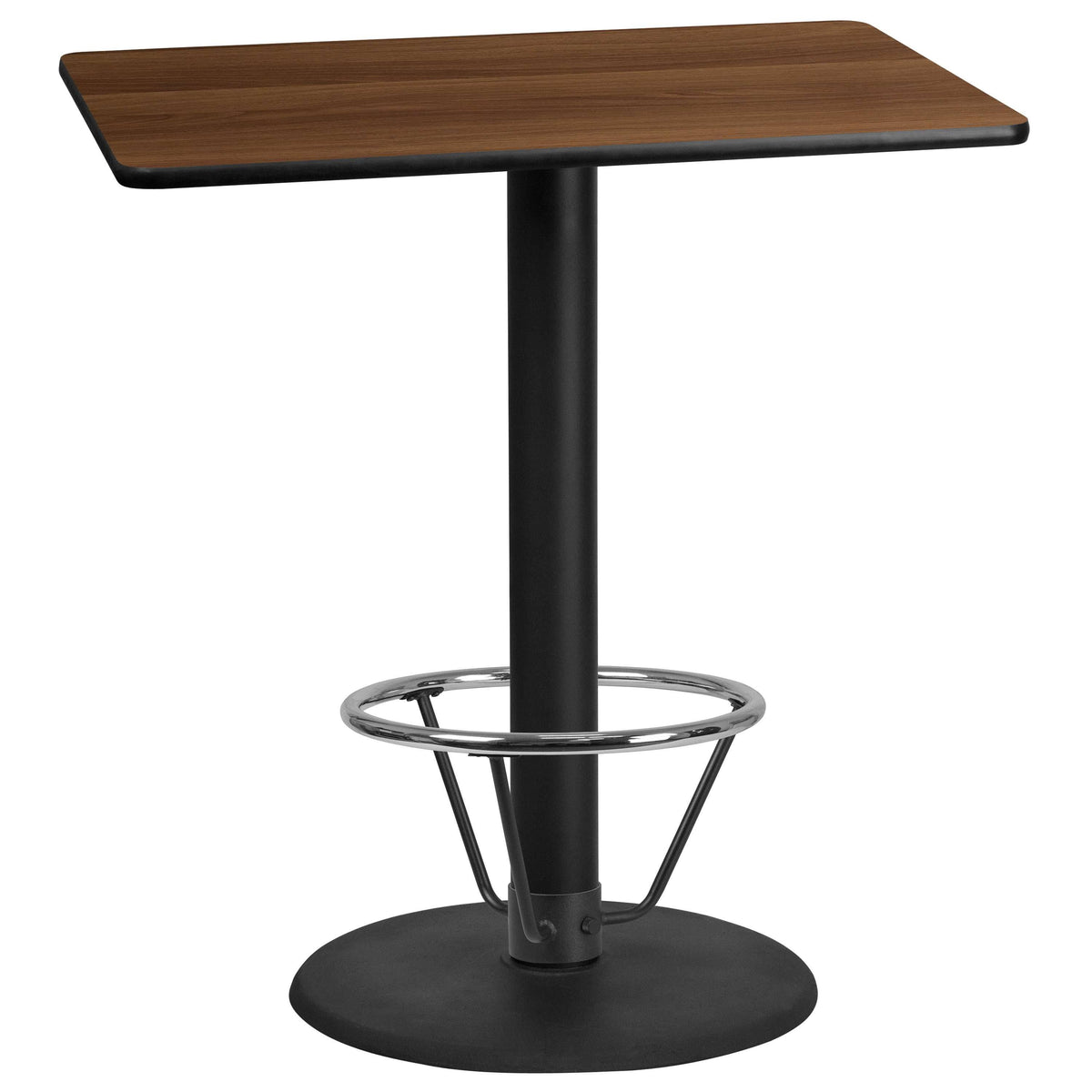 Walnut Laminate Top Bar Height Table with Round Base A642