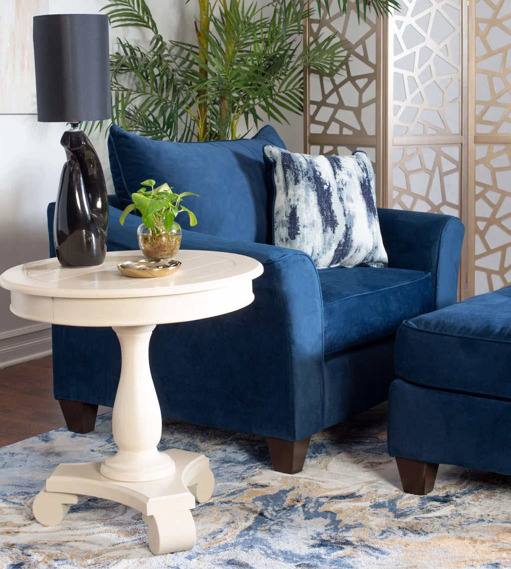 Navy Blue Fabric Pillowback Armchair with Ottoman Set Z5723