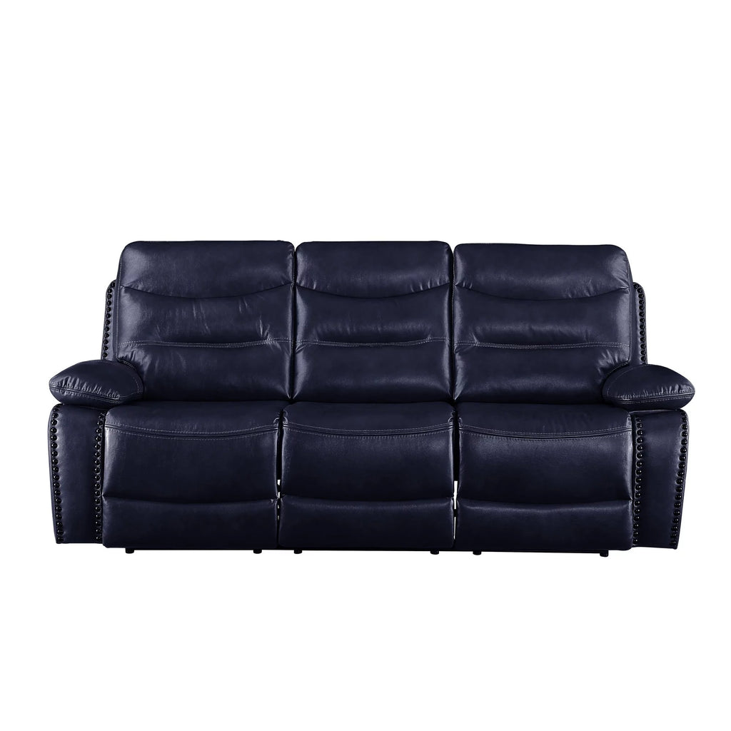 Navy Blue Leatherette Tufted Motion Sofa B299